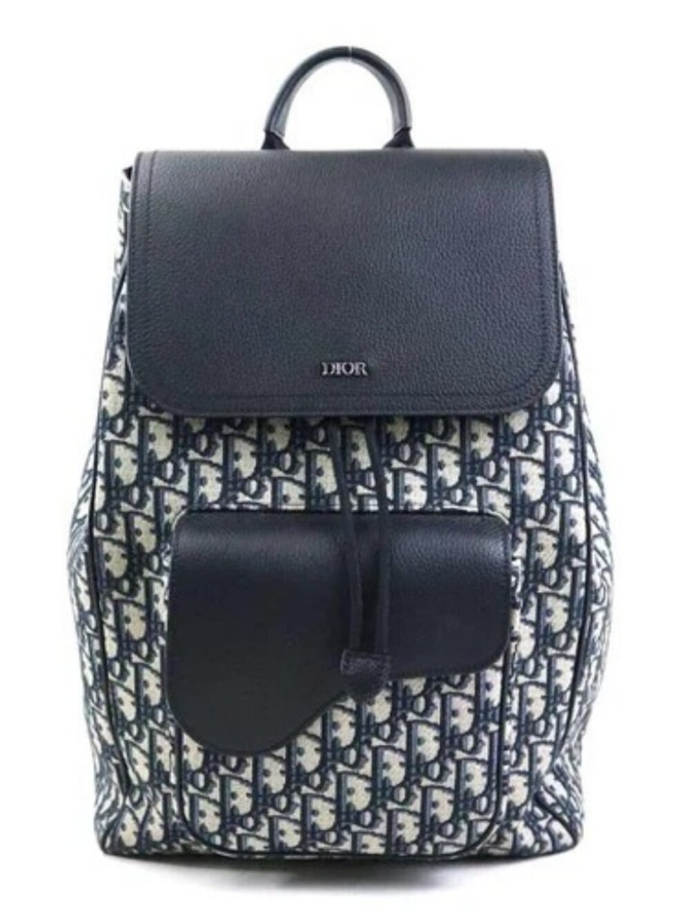 Auth Christian Dior Oblique Backpack Navy Canvas/Leather - 90171k